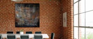 Tableau contemporain de l'artiste peintre Christophe Baudin au format 100x100 - couleurs présentes noir, orange, blanc, jaune