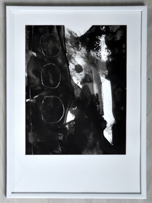 Tableau abstrait contemporain noir et blanc format A4 encadré