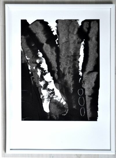 Tableau abstrait contemporain noir et blanc format A4 encadré