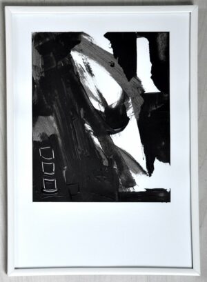 Tableau abstrait contemporain noir et blanc format A4 encadré