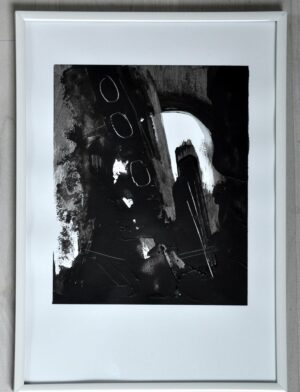 Tableau abstrait contemporain noir et blanc format A4 encadré