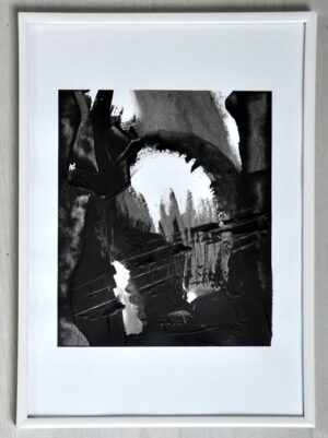 Tableau abstrait contemporain noir et blanc format A4 encadré