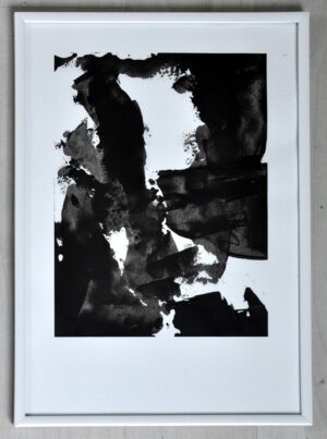 Tableau abstrait contemporain noir et blanc format A4 encadré