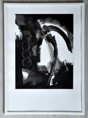 Tableau abstrait contemporain noir et blanc format A4 encadré