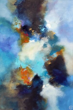 Plongez dans l'univers fascinant de "Fusion Chromatique", un tableau captivant aux dimensions généreuses de 100x120 cm. Les couleurs dominantes de cette œuvre sont un bleu unique et envoûtant, qui se mêle harmonieusement à des touches dorées, brunes et blanches. Des touches vives d'orange ajoutent une lueur chaleureuse et dynamique à la composition, tandis que des nuances de gris apportent une subtilité et une profondeur supplémentaires. Les textures délicates, faites de sable et de papier de soie, créent des variations tactiles qui invitent à une exploration sensorielle. Ce tableau évoque à la fois l'effervescence des nuages et la majesté d'une vue céleste, invitant à la contemplation et à l'émerveillement. Les couleurs fusionnent et se mélangent, créant une harmonie visuelle unique. "Fusion Chromatique" incarne la puissance des couleurs qui s'entrelacent et se complètent, créant une symphonie visuelle vibrant sous vos yeux. Accrochez cette œuvre d'art exceptionnelle dans votre espace pour célébrer la fusion des couleurs et la beauté infinie de l'univers. Laissez-vous emporter par la palette captivante et les textures riches qui évoquent des émotions profondes. "Fusion Chromatique" illuminera votre espace de son énergie dynamique et de son charme artistique, vous rappelant la splendeur de la fusion des couleurs dans notre monde.