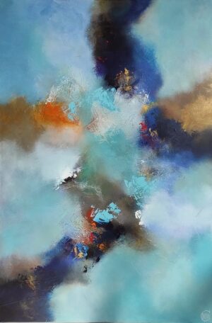 Plongez dans la magie de "La danse des couleurs" avec ce tableau captivant de 100x100 cm. Les couleurs dominantes de cette œuvre sont un bleu unique et envoûtant, qui se marie harmonieusement avec des touches de doré étincelant et de blanc pur. Des touches lumineuses d'orange ajoutent des éclats de chaleur et de vitalité à la composition, tandis que des nuances de gris apportent une dimension de contraste et de subtilité. Les textures délicates, comme le sable et le papier de soie, créent des variations tactiles qui invitent à l'exploration sensorielle. Ce tableau évoque à la fois la légèreté des nuages et une vue céleste, invitant à l'évasion et à la contemplation. Il capture la danse des couleurs qui s'animent et se mêlent, créant une symphonie visuelle vibrante. À travers ses formes abstraites et ses jeux de couleurs, il invite à ressentir l'émotion et l'énergie qui se déploient dans l'univers. Accrochez cette œuvre d'art dans votre espace pour célébrer la beauté et la vitalité des couleurs, et pour vous rappeler que la danse des couleurs est présente dans chaque instant de notre existence.