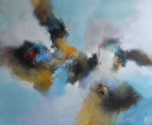 Plongez dans un "Voyage dans l'abstraction" avec ce tableau saisissant aux dimensions de 60x73 cm. Les couleurs qui dominent l'œuvre sont un bleu captivant, unique en son genre, accompagné de subtils accents d'ocre jaune, d'orange et de rouge. Ces teintes harmonieuses se fondent en dégradés et en mouvements, créant une atmosphère envoûtante. Les textures délicates, le sable et le papier de soie, ajoutent une dimension tactile qui invite à une exploration sensorielle. Ce tableau évoque à la fois la majesté des nuages et la vue céleste, vous transportant vers des horizons inconnus et mystérieux. L'abstraction vous emmène dans un voyage introspectif, où chacun peut interpréter les formes et les couleurs à sa manière, laissant libre cours à l'imagination. Accrochez cette œuvre fascinante dans votre espace pour vous laisser porter par les nuances infinies de l'abstraction et vous rappeler que chaque voyage commence par un simple regard vers l'inconnu.