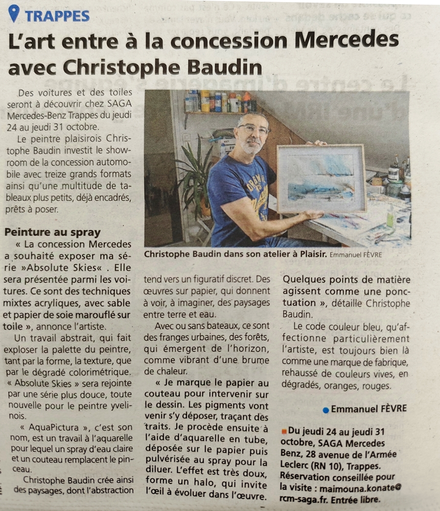 Artcile de presse dans les Nouvelles de Versailles - collaboration de l'artiste Christophe Baudin et de la société Mercedes - Yvelines