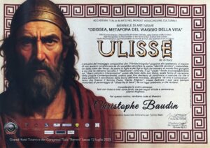 Parchemin Ulysse remis à Christophe Baudin lors de la Biennale des arts visuels à Lecce