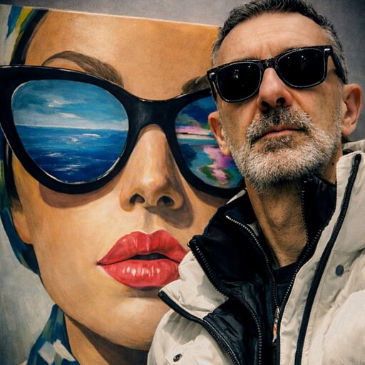 Christophe Baudin devant une oeuvre majeure de la série Lux Icona