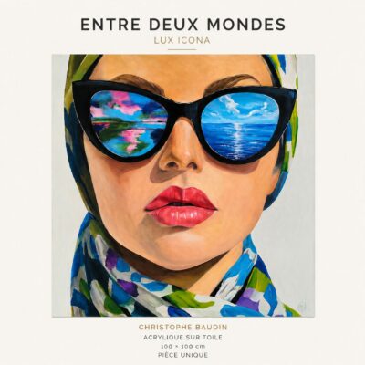 Tableau contemporain Entre Deux Mondes de Christophe Baudin – portrait féminin de la série Lux Icona