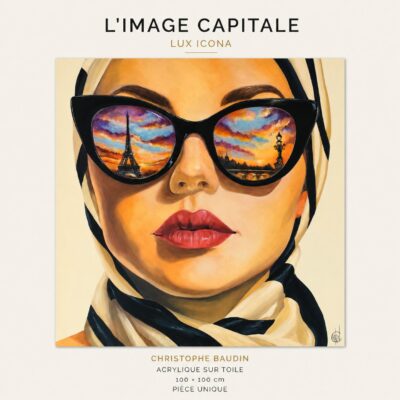 Tableau contemporain L'Image Capitale de Christophe Baudin – série Lux Icona – portrait femme lunettes – œuvre contemporaine de luxe