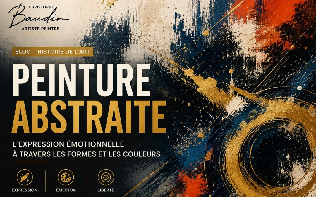 Peinture abstraite contemporaine réalisée avec des formes, textures et couleurs expressives illustrant l'émotion artistique par Christophe Baudin artiste peintre